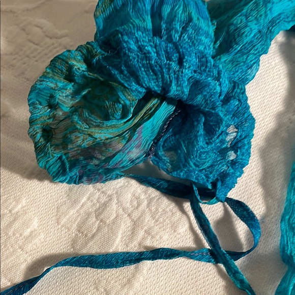 Blue Sheer Long Sleeve Dress. Coverup beach dress. - Picture 9 of 10